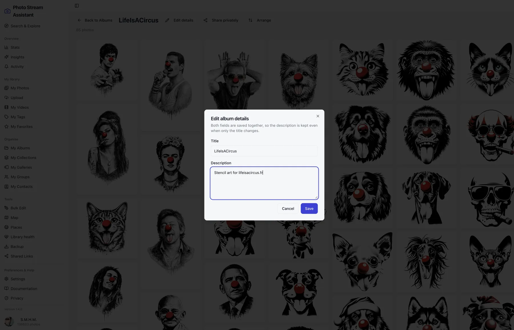 Editing a Flickr album title and description in Photo Stream Assistant for Mac