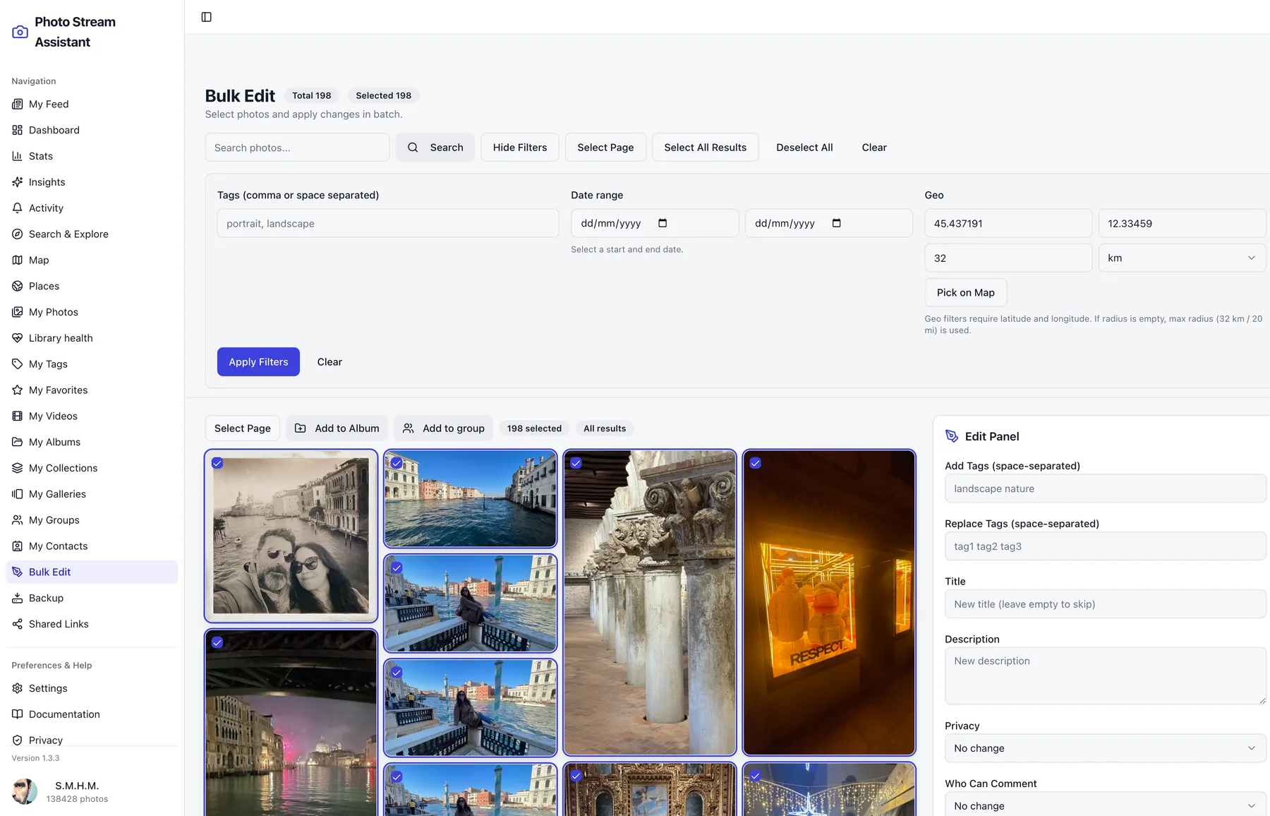 Advanced search and replace tools for Flickr metadata in Photo Stream Assistant