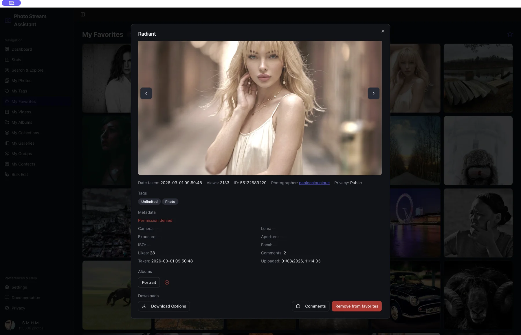 Previewing favorites in Photo Stream Assistant