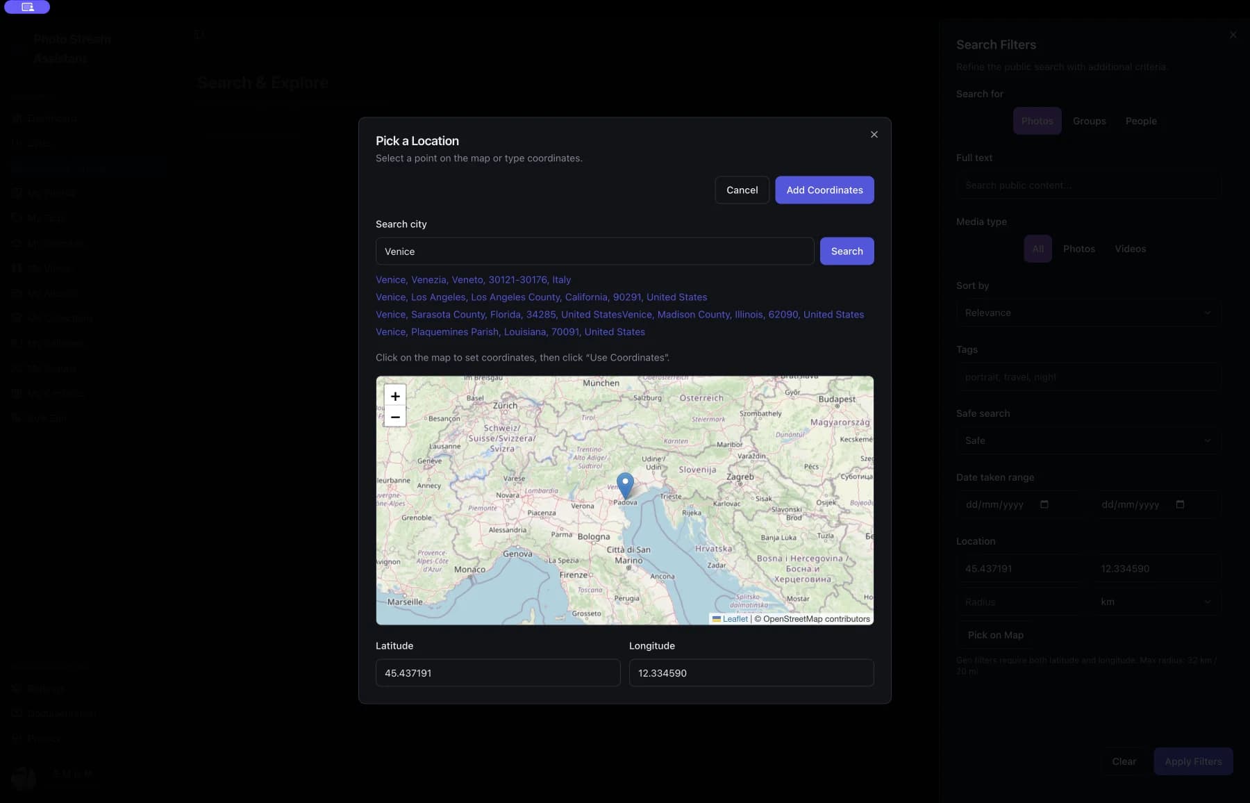 Geo location picker for Flickr photos in Photo Stream Assistant