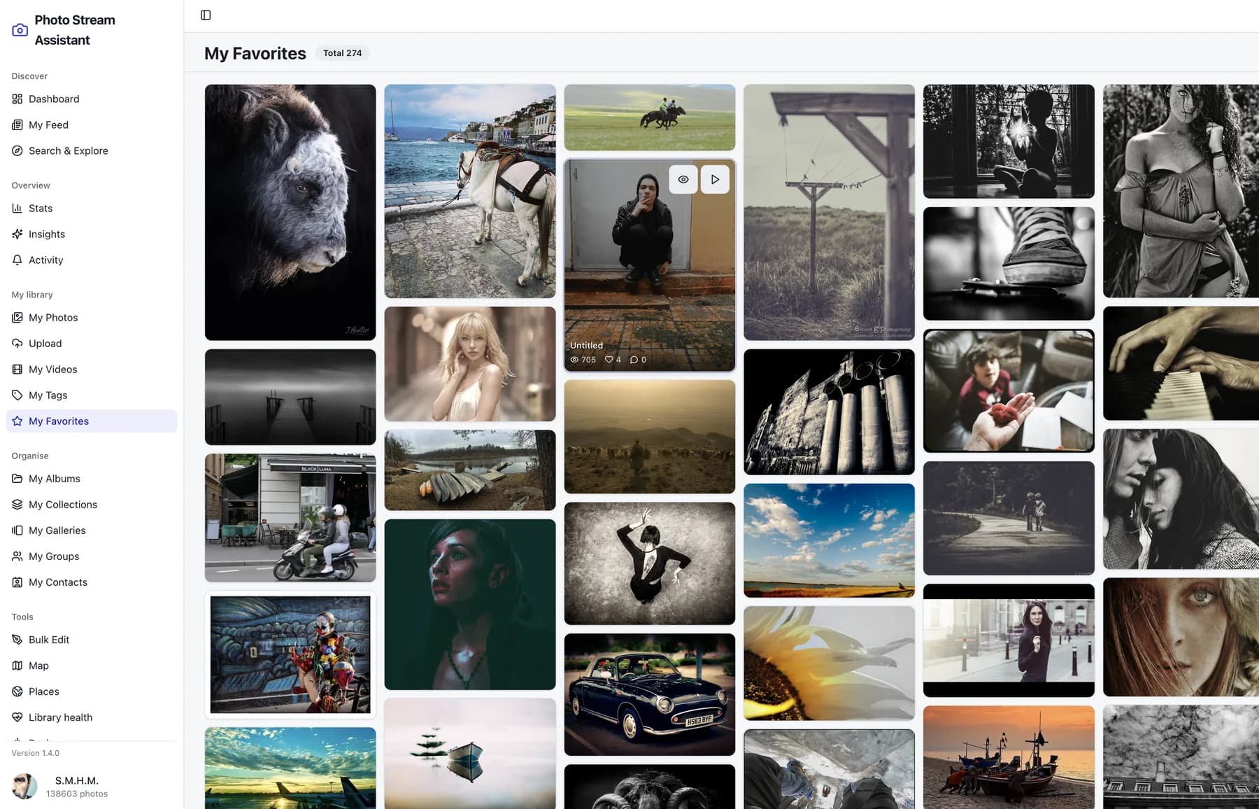 Flickr favorites masonry view in Photo Stream Assistant