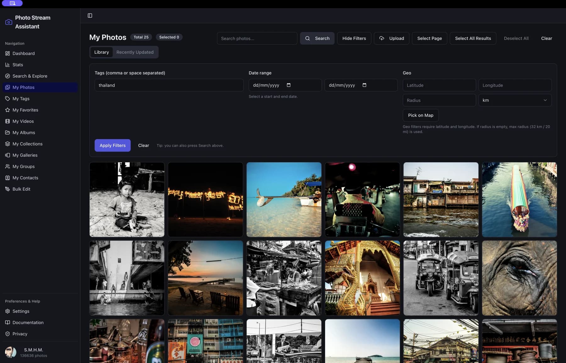 Flickr desktop app for Mac showing photo library management
