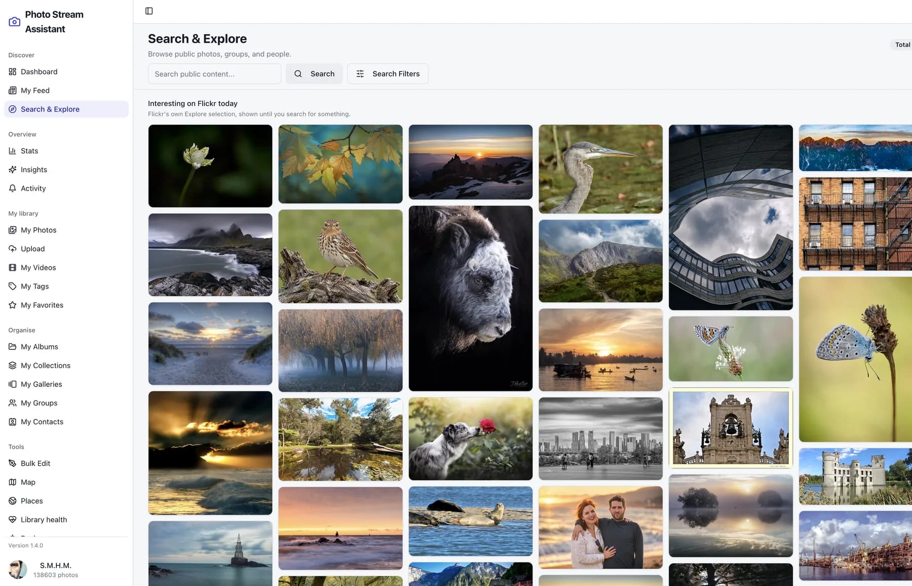 Searching public Flickr photos with advanced filters in Photo Stream Assistant