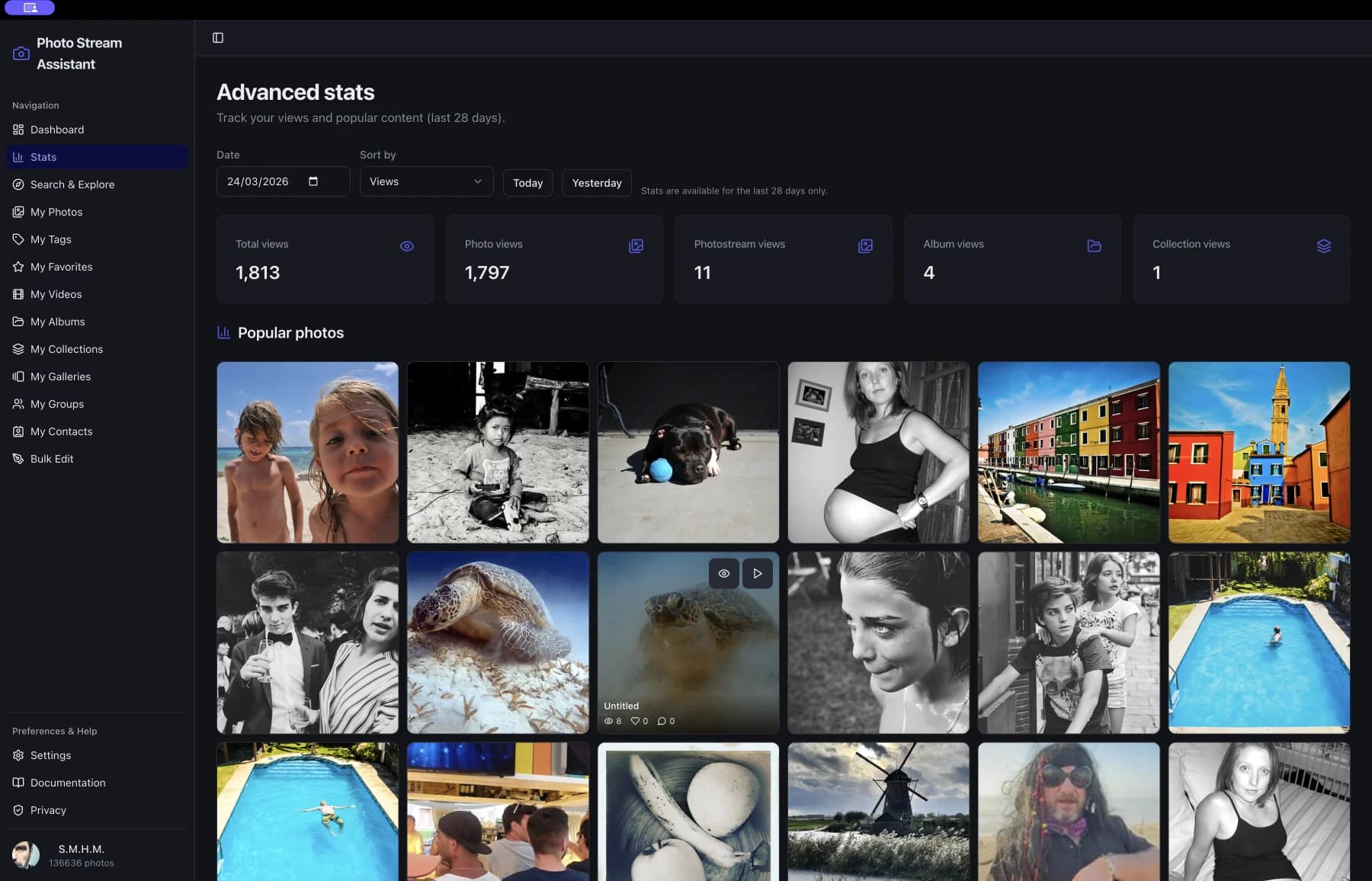 Advanced Flickr statistics screen in Photo Stream Assistant