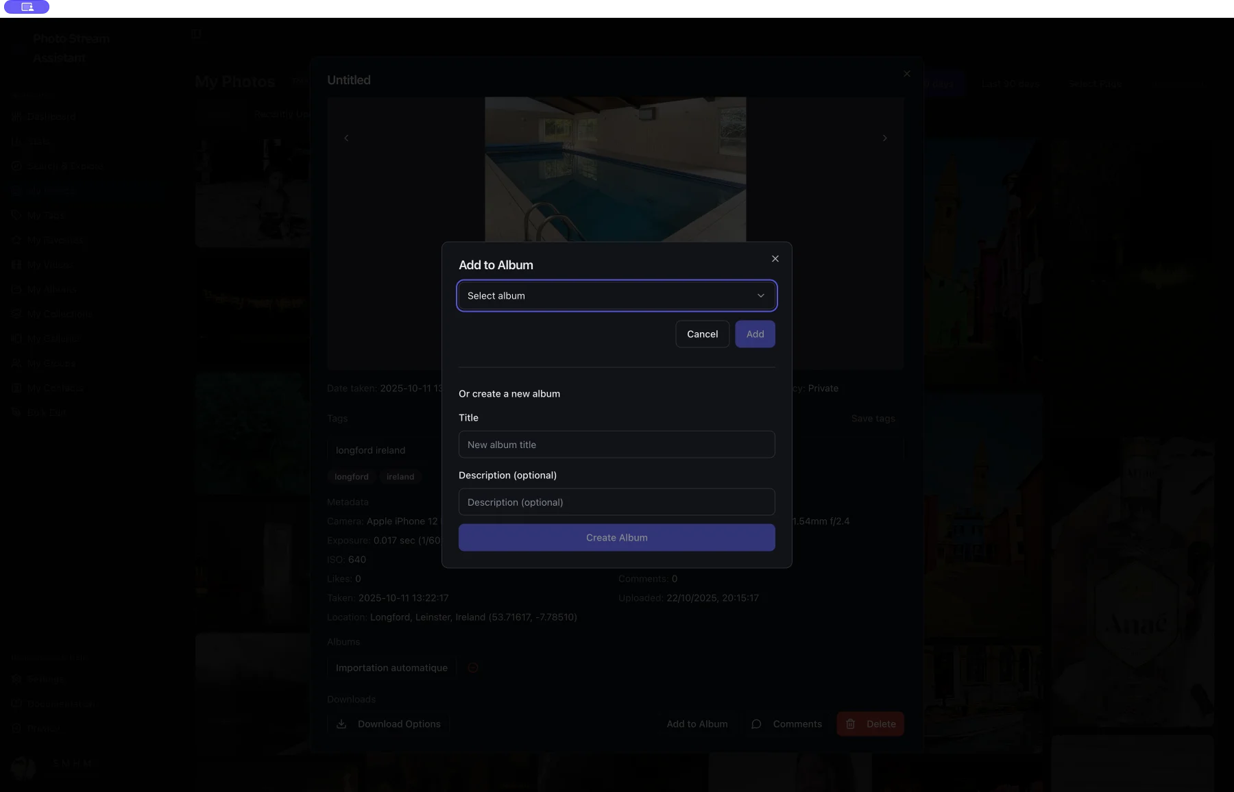 Adding Flickr photos to an album in Photo Stream Assistant