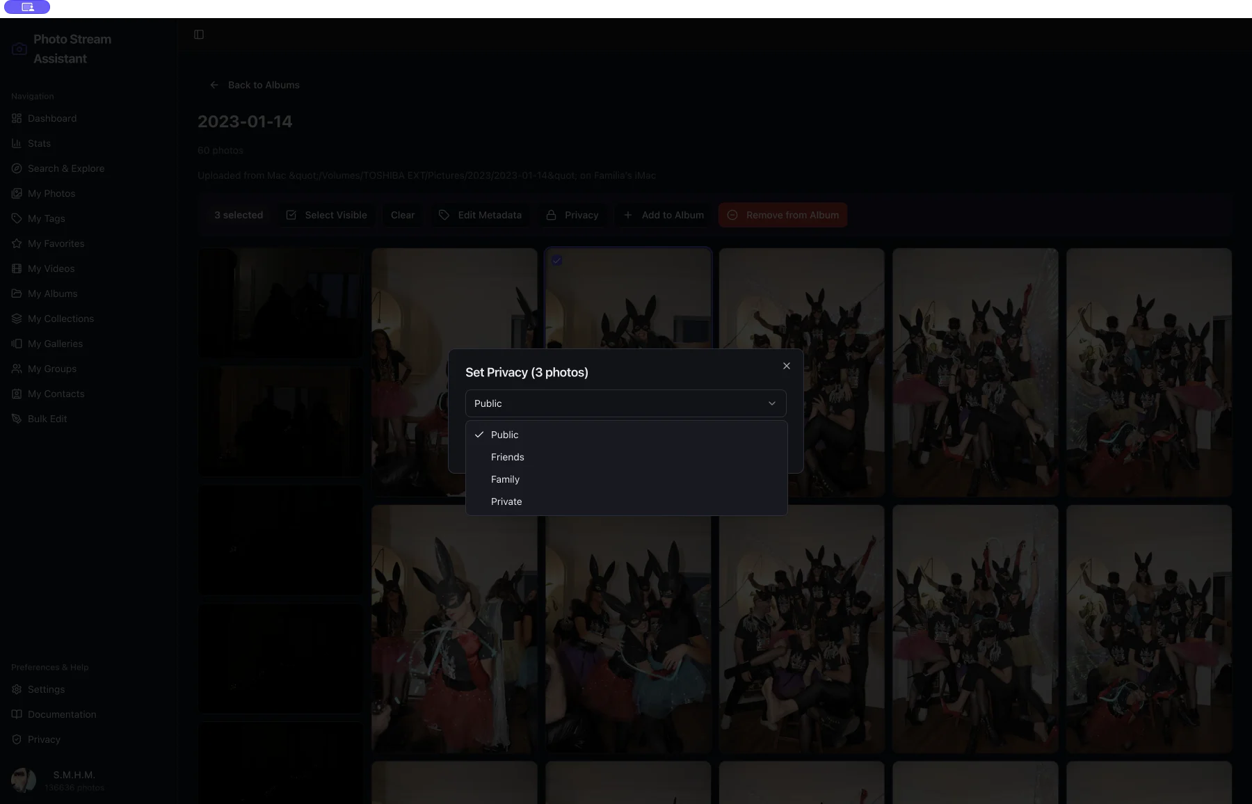 Setting privacy for selected album photos in Photo Stream Assistant