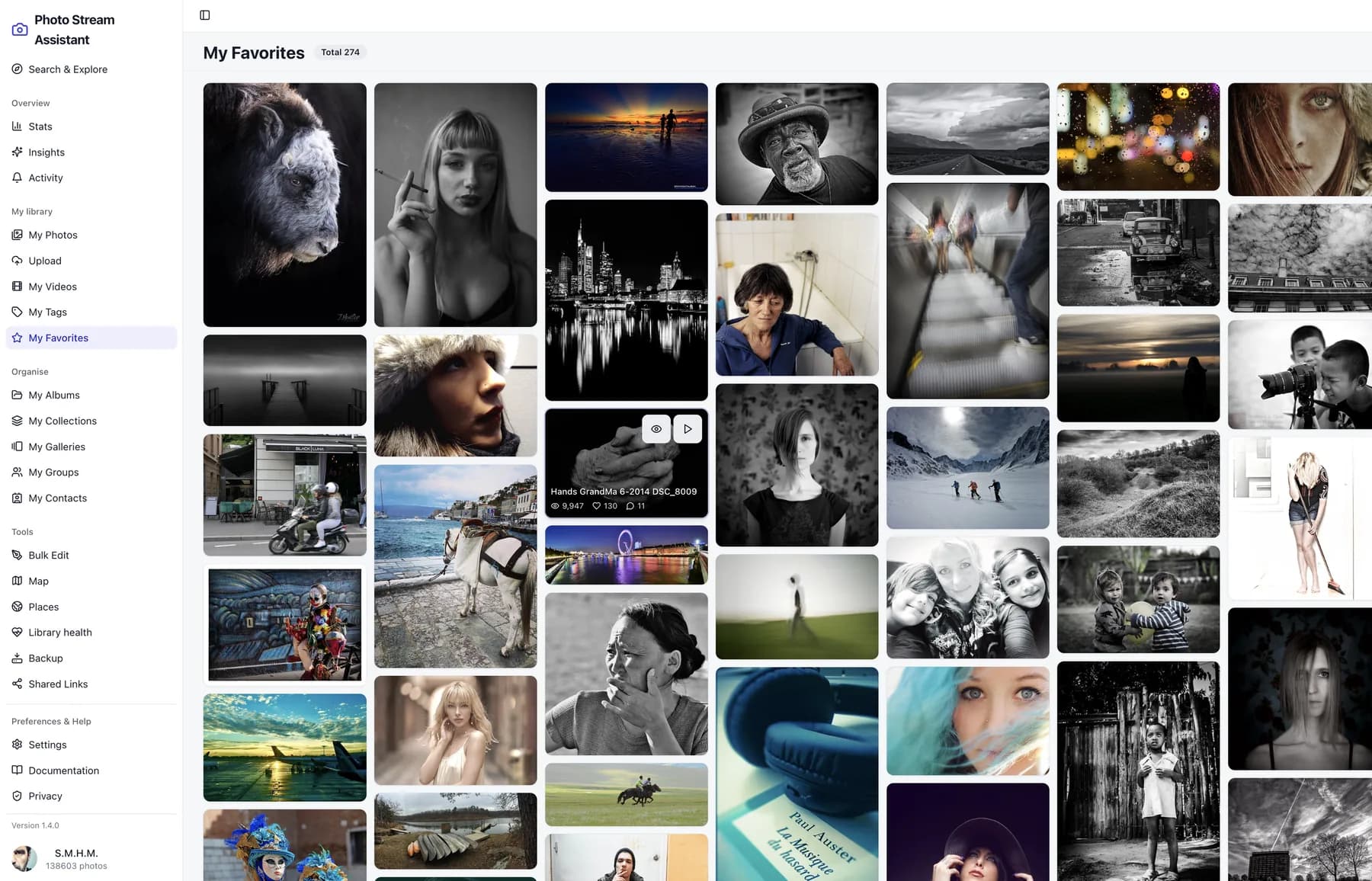 Flickr favourites in a masonry layout in Photo Stream Assistant for Mac